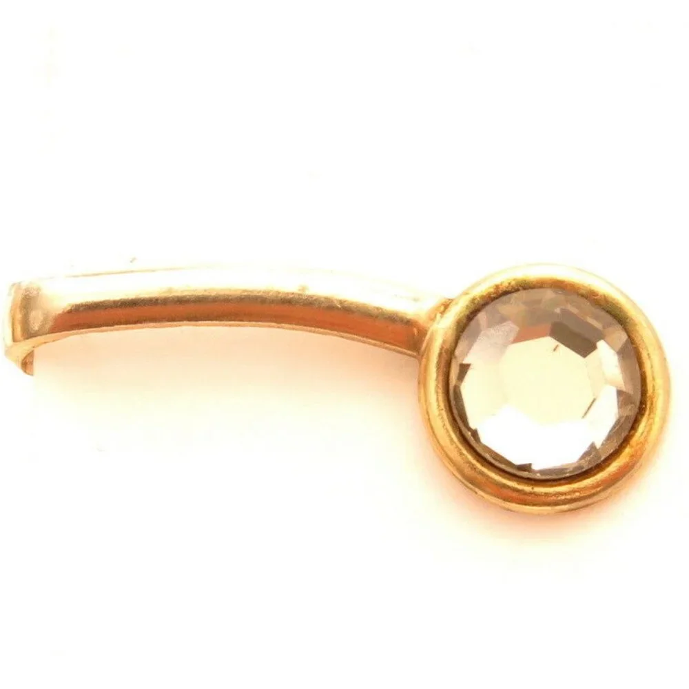 VTG Small‎ Curved Gray Rhinestone Gold Tie Clip